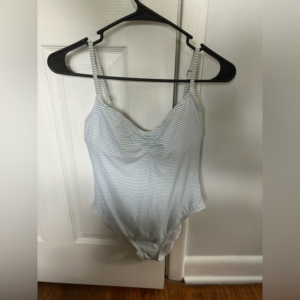 LOFT BEACH White and Blue Striped One Piece Bathing Suit M